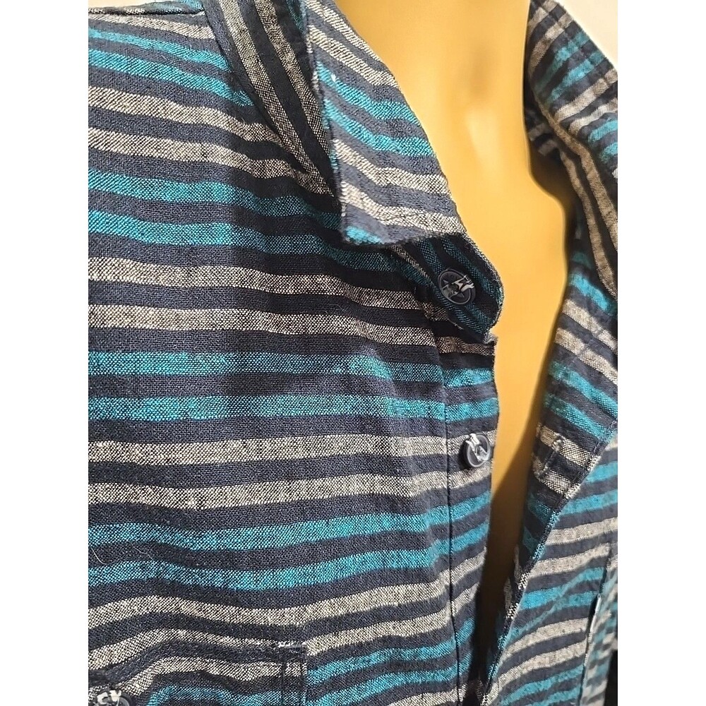 Levis Linen Blend Denim Shirt Mens XXL Striped Blue Western Cowboy Rodeo Ranch - Picture 2 of 7